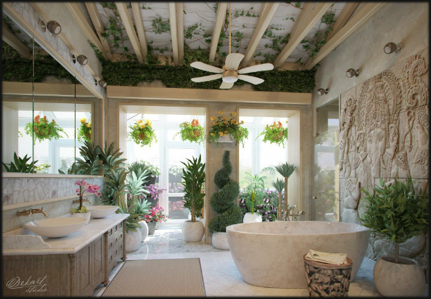 unique bathroom design with plants