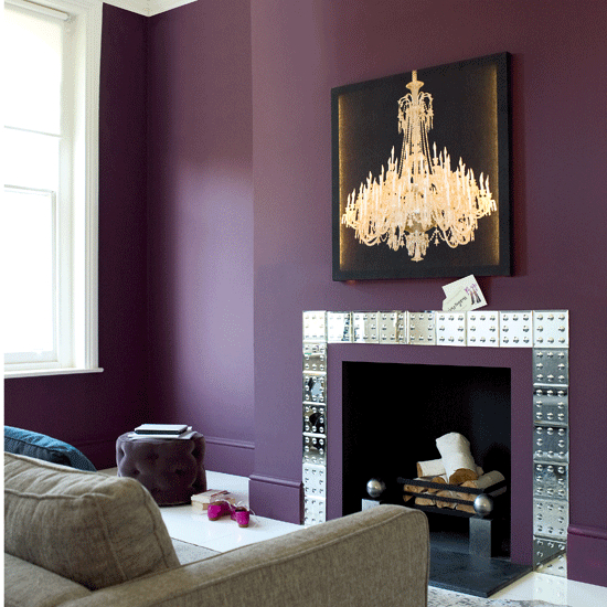 deep dark purple and mirror Fireplace Color Ideas 