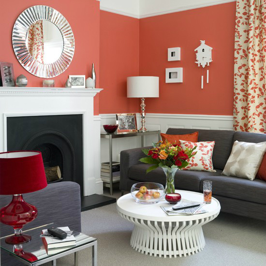 living room bold coral color