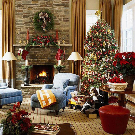 Christmas living room country decorating idea 19