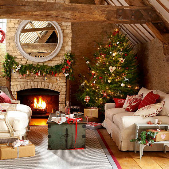 Christmas living room country decorating idea 8