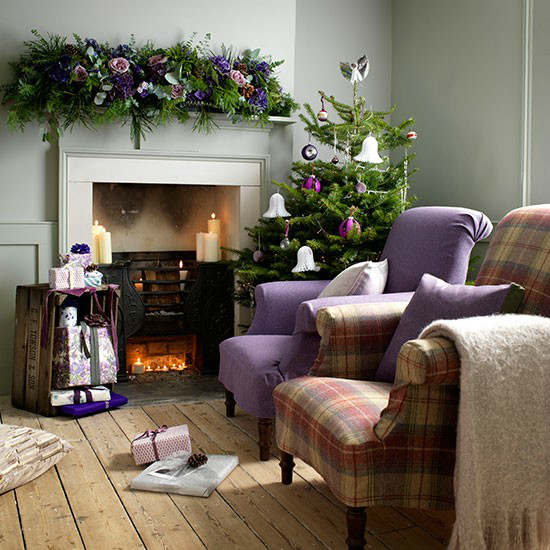 Christmas living room country purple decorating idea 