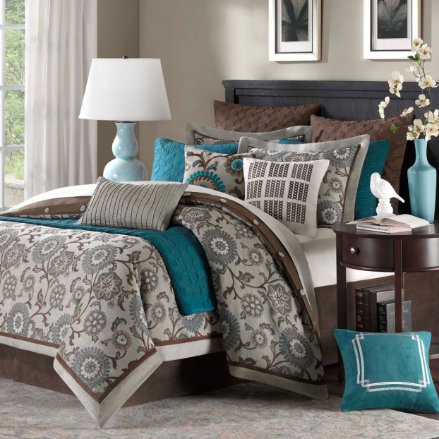Chocolate gray teal bedroom color scheme 622x622
