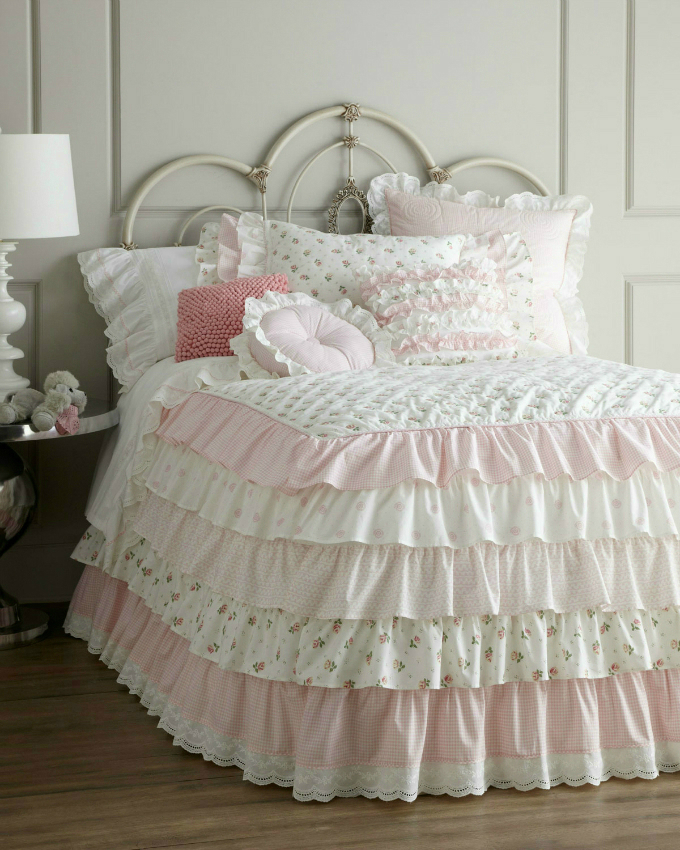 ruffles plus pink gingham and lace shabby chic bedding set