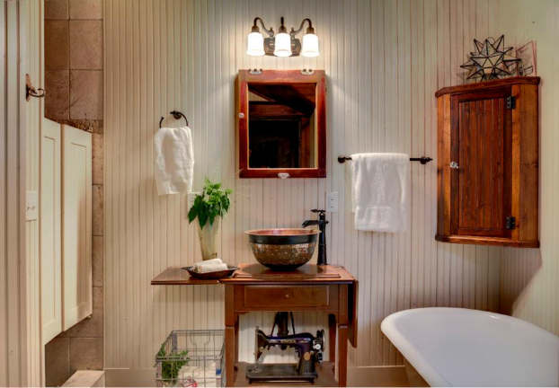 wood traditional bathroom design cabin