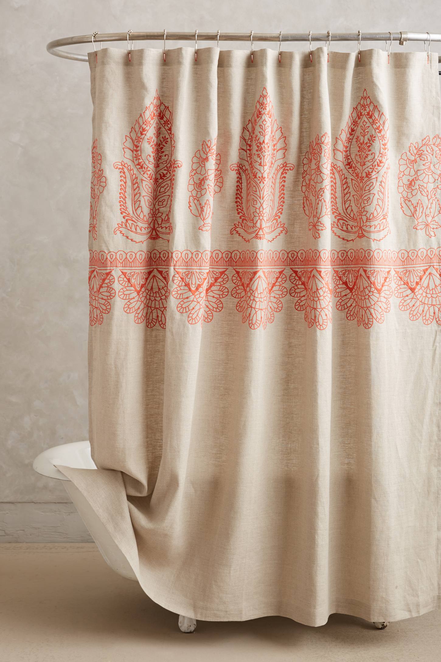 Embroidered Linen Shower Curtain
