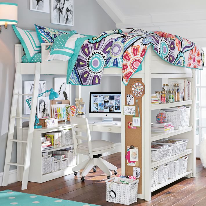white loft bed with desk 3