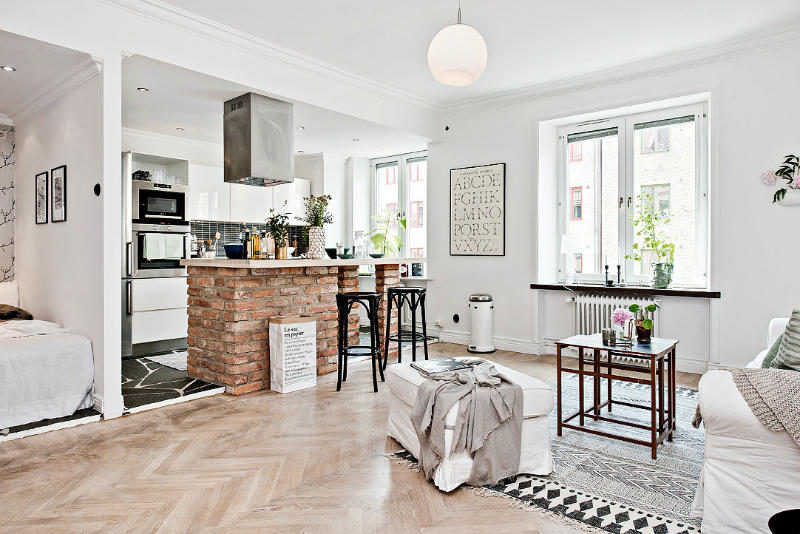 small Scandinavian apartment interior design 42 square meters 