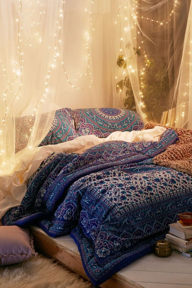 bohemian bedroom with Firefly String Lights