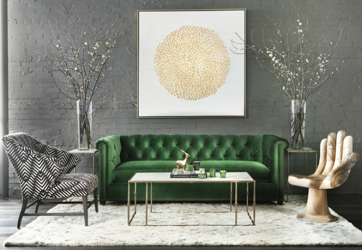 high fashion home green gray gold living room