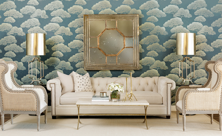 high fashion home blue gray wallpaper living room idea 