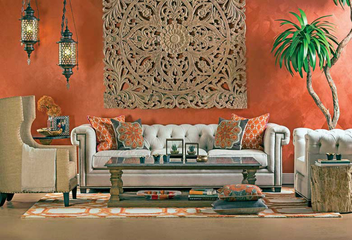 high fashion home orange wall living room idea 49