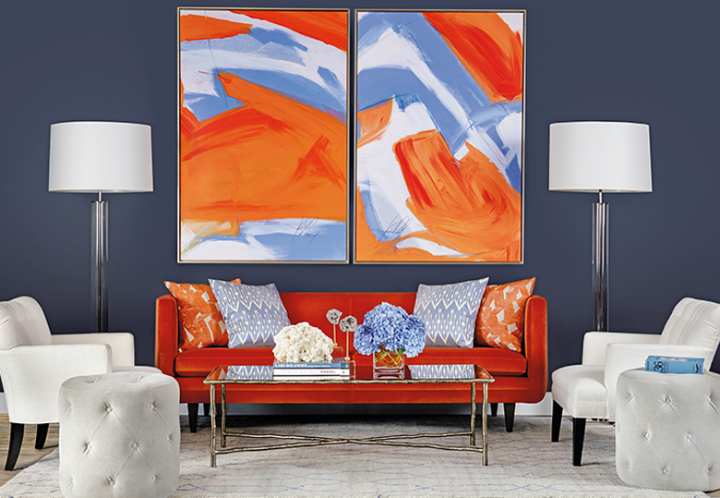 high fashion home tangerine orange blue living room