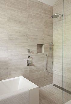limestone tile bathroom