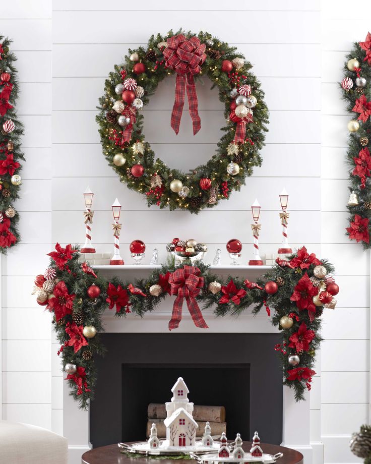 Red Christmas Mantel for traditional Christmas home decor