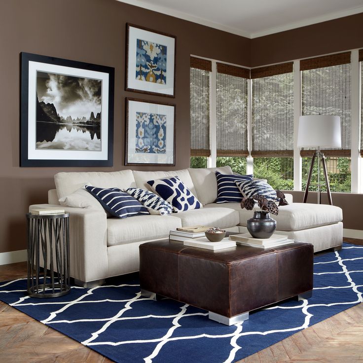ethan allen blue white brown living room