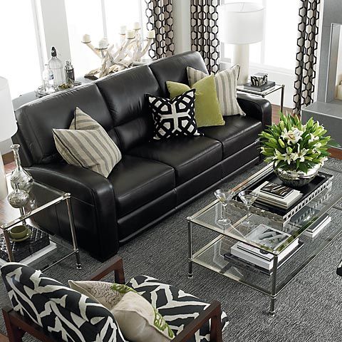 Living Room With A Black Leather Sofa, Black Leather Couch Living Room