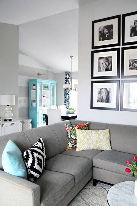 living room wall decor with family photos