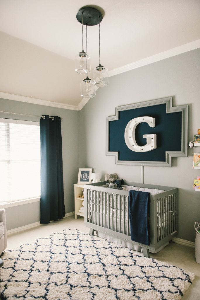 Modern Grey, Navy and White Baby Boy Nursery wall decor idea