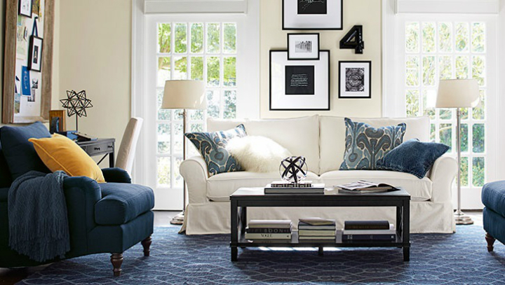 white and navy blue lightful living room 