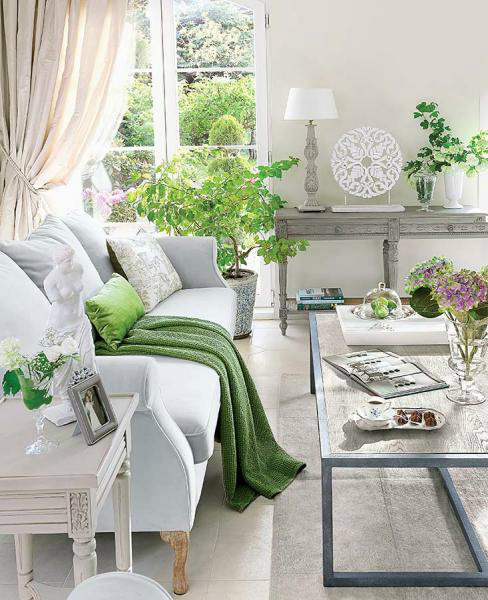 light gray and green living room design idea