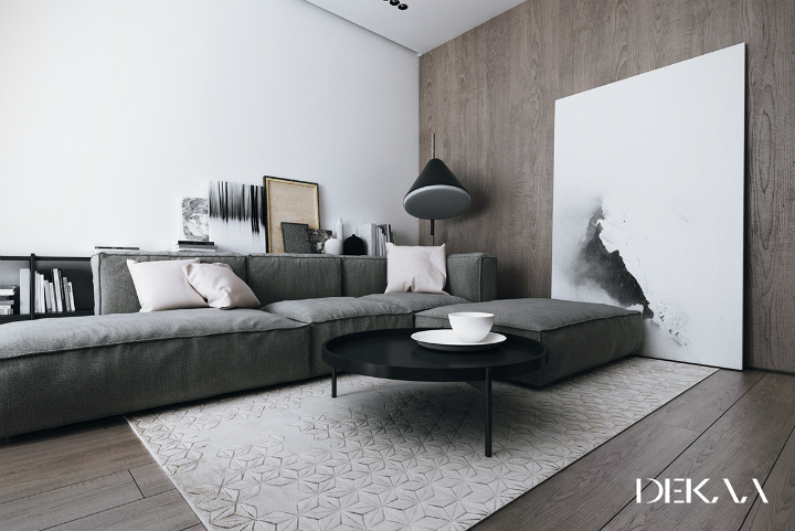 contemporary minimalist interior decorated with shades of gray 414