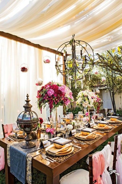 bohemian chic outdoor dinner party tent decoration
