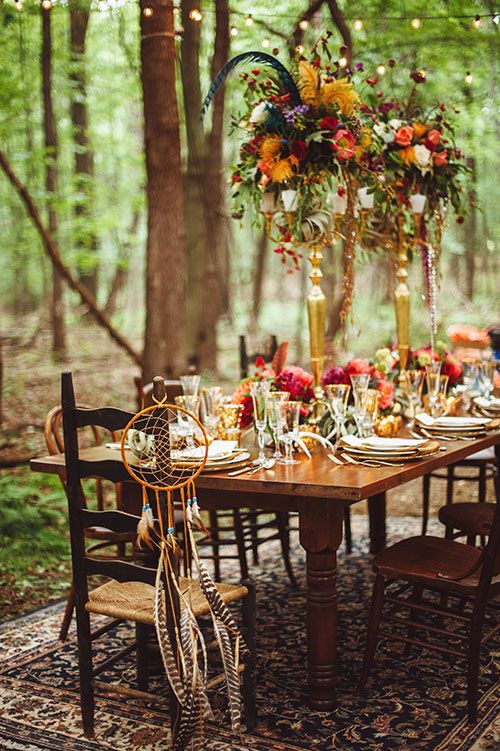 bohemian chic outdoor dinner party decoration