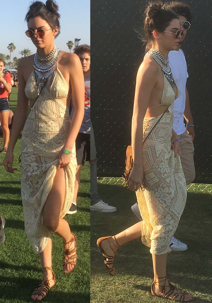 Kendall Jenner wore greek sandal at Coachella 2016