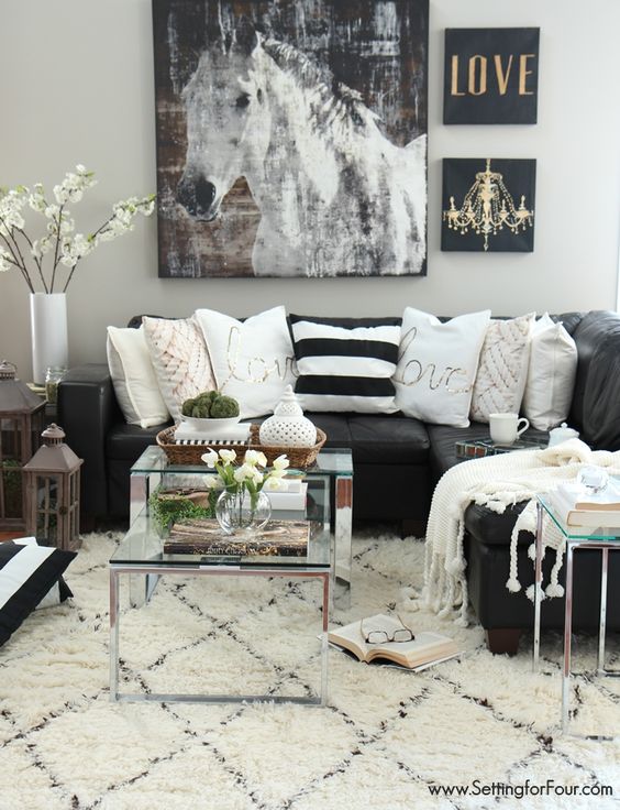 48 Black And White Living Room Ideas, Black White And Gold Living Room Ideas