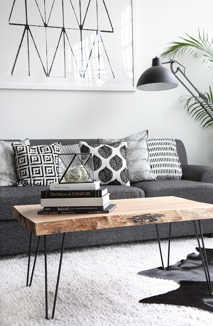 šedý černobílý nápad na obývací pokoj