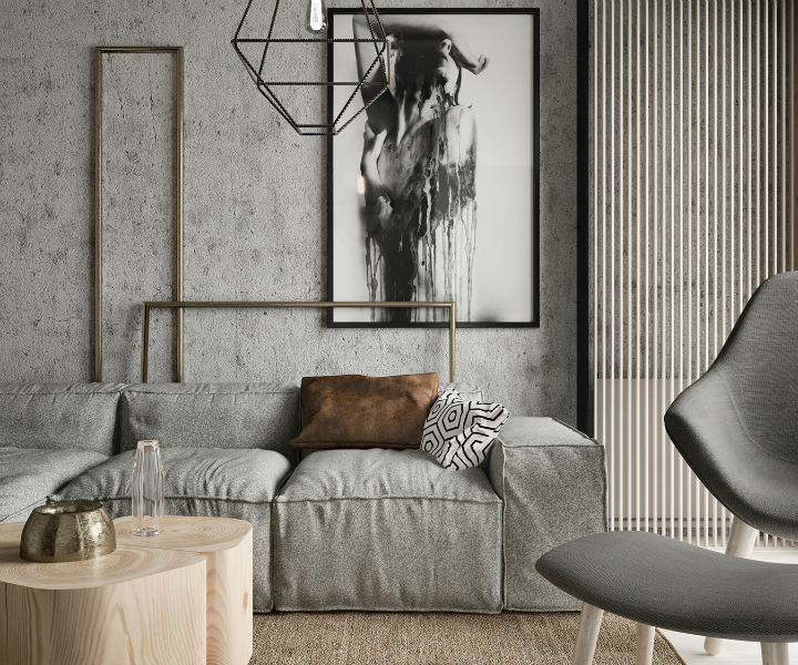 small contemporary gray apartment interior design 2