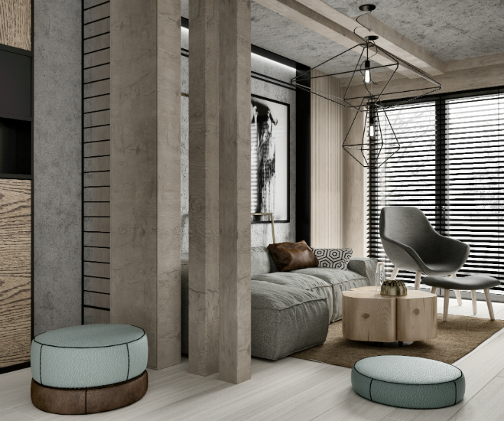 small contemporary gray apartment interior design 