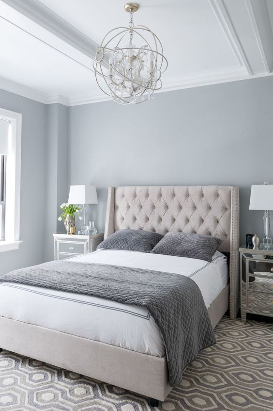 Grey Bedroom Decor With Statement Lamp