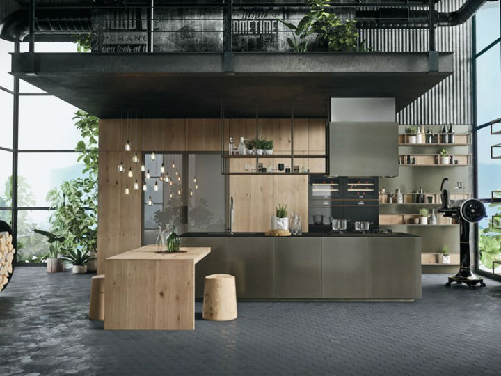 OPERA Industrial Kitchen With Island Without Handles