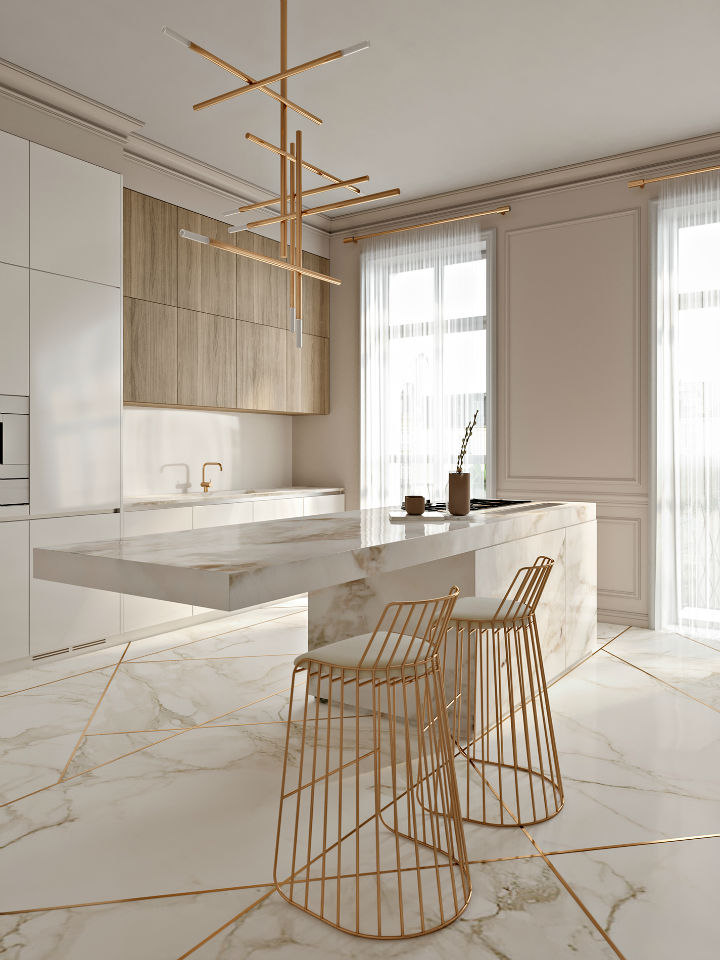 Stunning Elegant White Kitchen With Gold Touches 