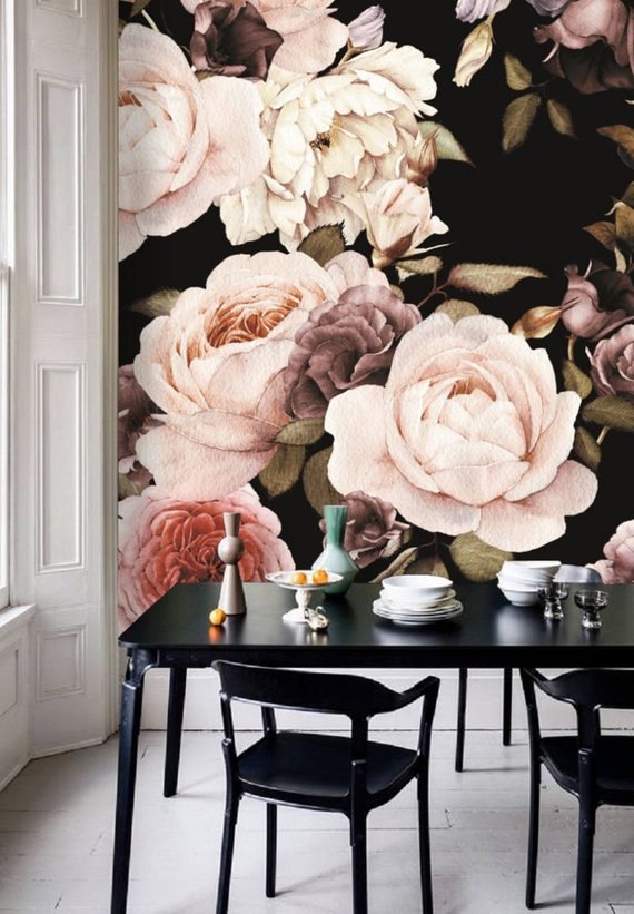 dutch dark vintage floral removable wallpaper