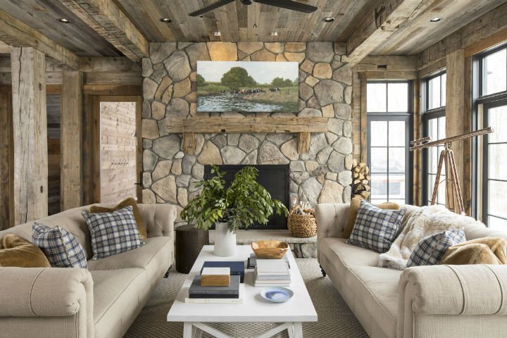 cozy cabin with stone and wood 