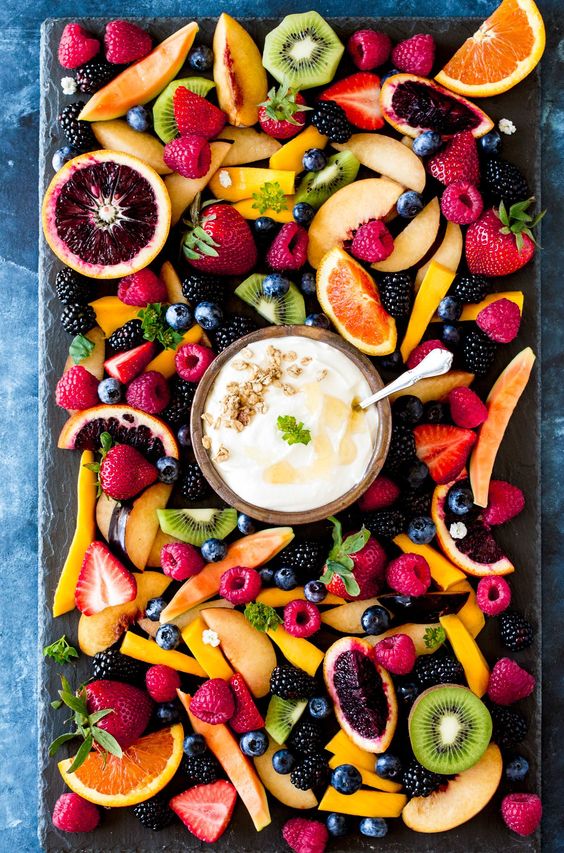 Fresh Fruit Board with cheese and Honey