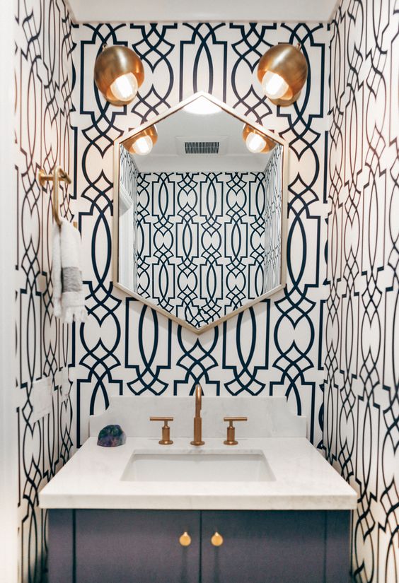 black and white bathroom wallpaper design idea