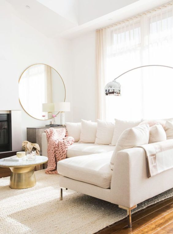 glamorous white and blush pink living room idea