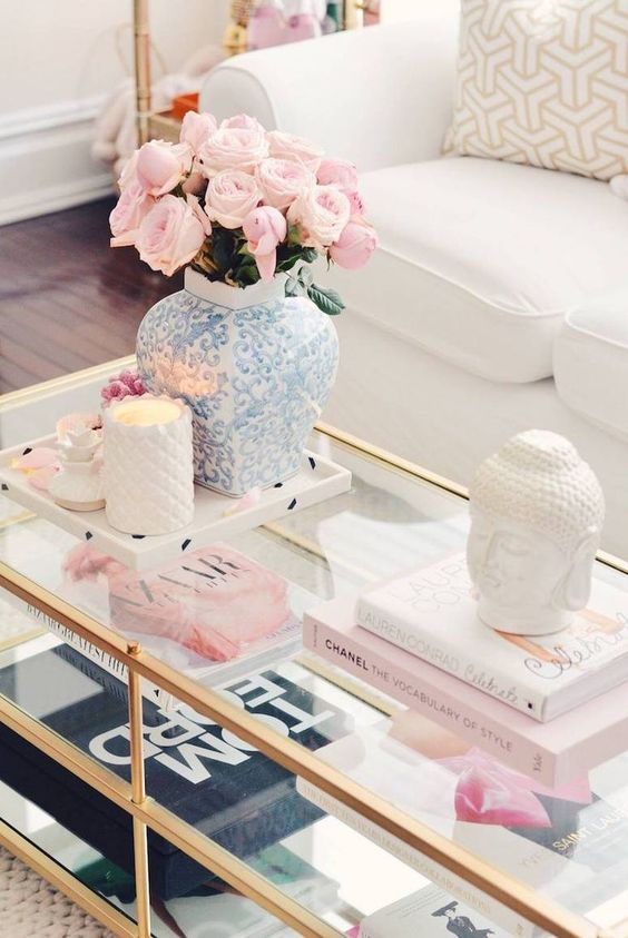 stylish white Buddha coffee table decor