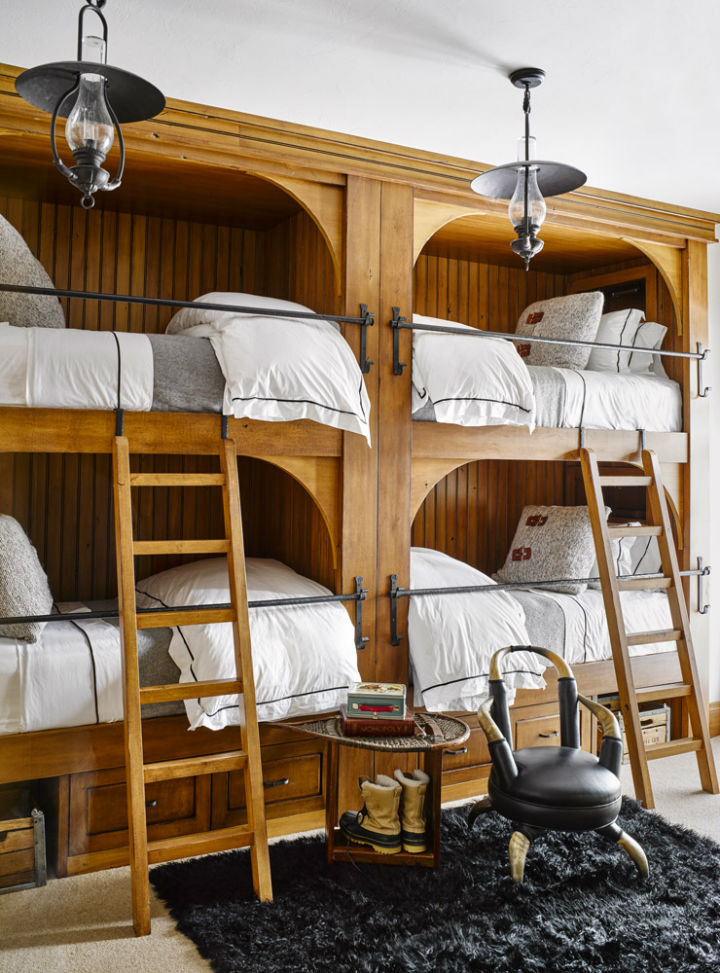 four wood bunk beds design idea