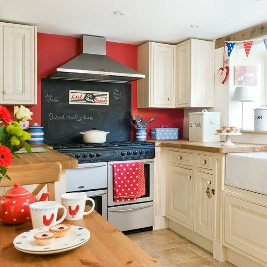 red wall small kitchen paint idea
