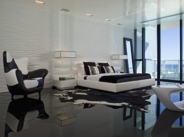 modern black and white bedroom by Nieto Design Group