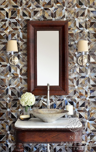 waterjet mosaic bathroom shown in Pearl