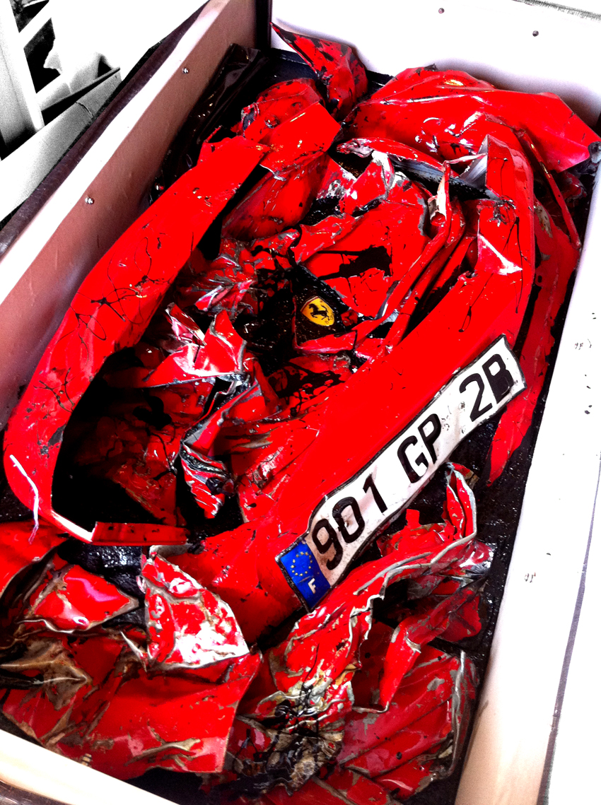 Crashed red Ferrari 2