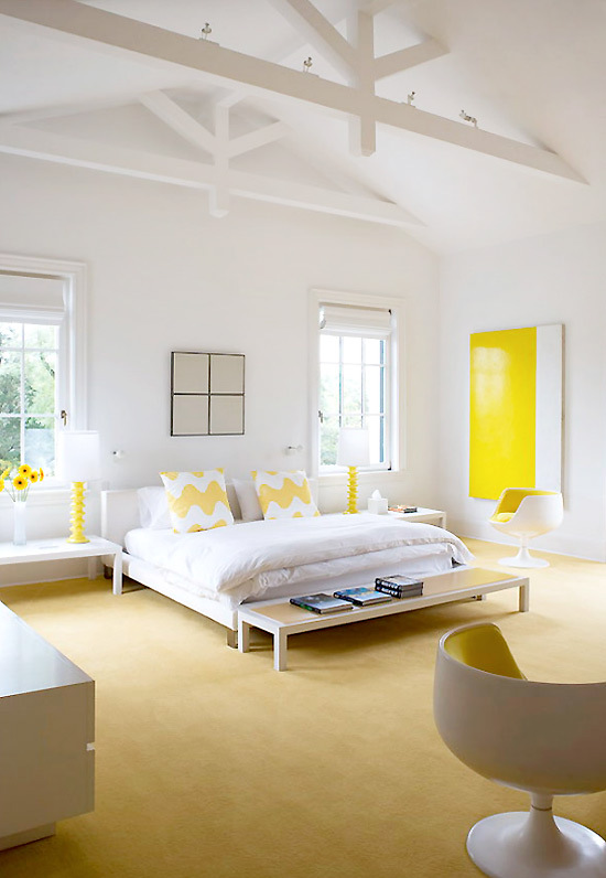 hamptons white and yellow modern bedroom