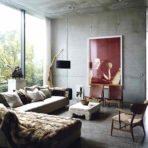 industrial chic living room concrete fur hermes
