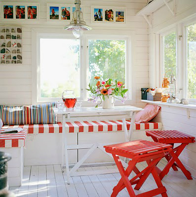 red and white stools 